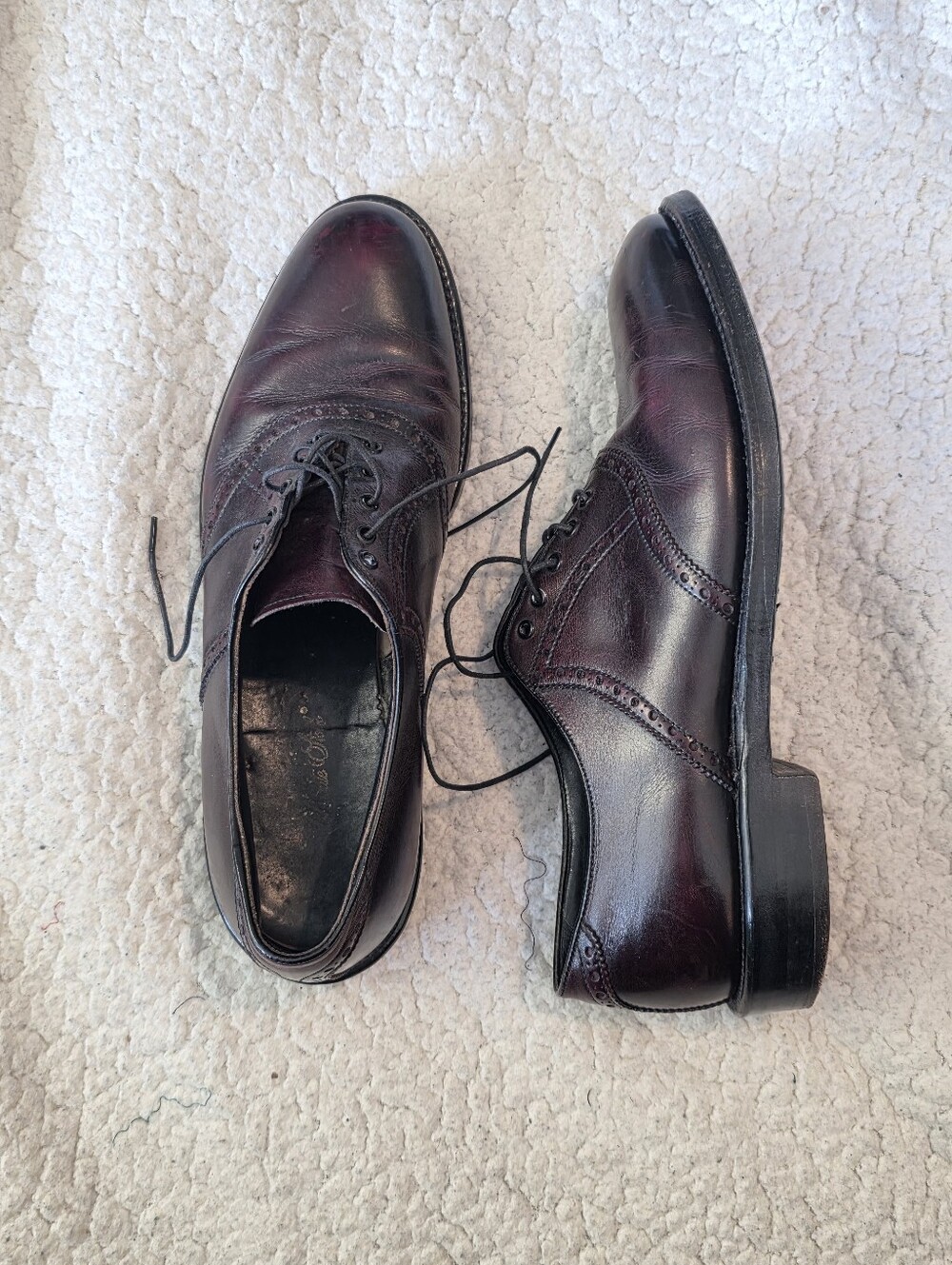 Vintage Mens Private Club Burgundy Leather Wingtip Brogue Oxford Shoes 10.5 B